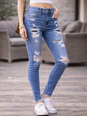 AE American Eagle "Hi-Rise Jegging" Destroyed Skinny Stretch Jeans sz 00R